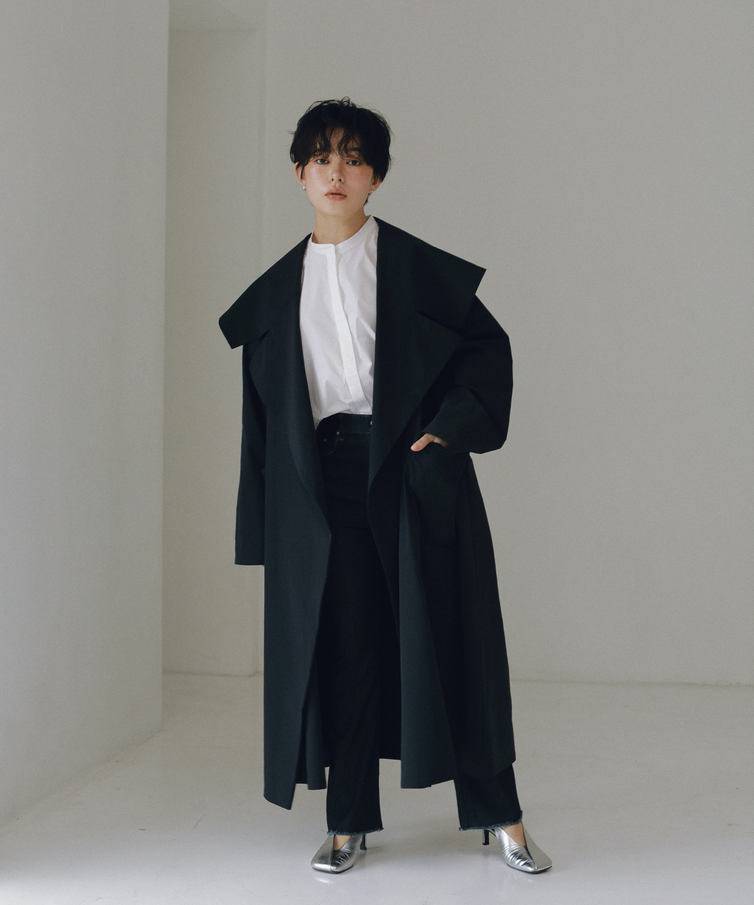 Light Volume Collar Trench Coat / NVY – LASHIKU