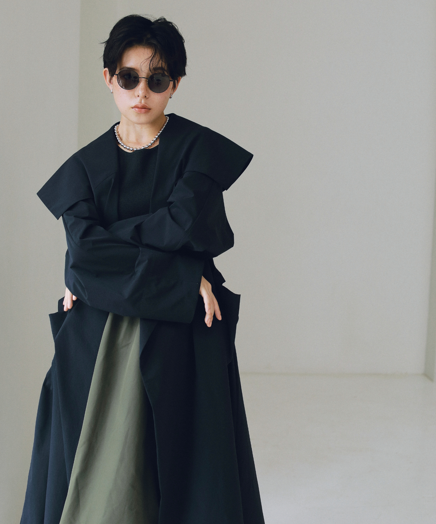 LASHIKU　Light Volume Collar Trench Coat Light Volume Collar Trench Coat / NVY – LASHIKU